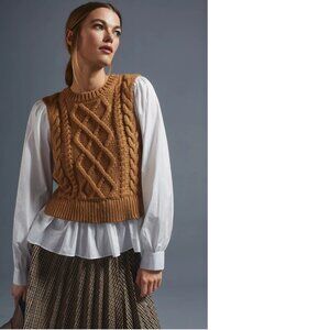 By Anthropologie Sweater Vest & Blouse Layered Top xs honey color NEW nwt